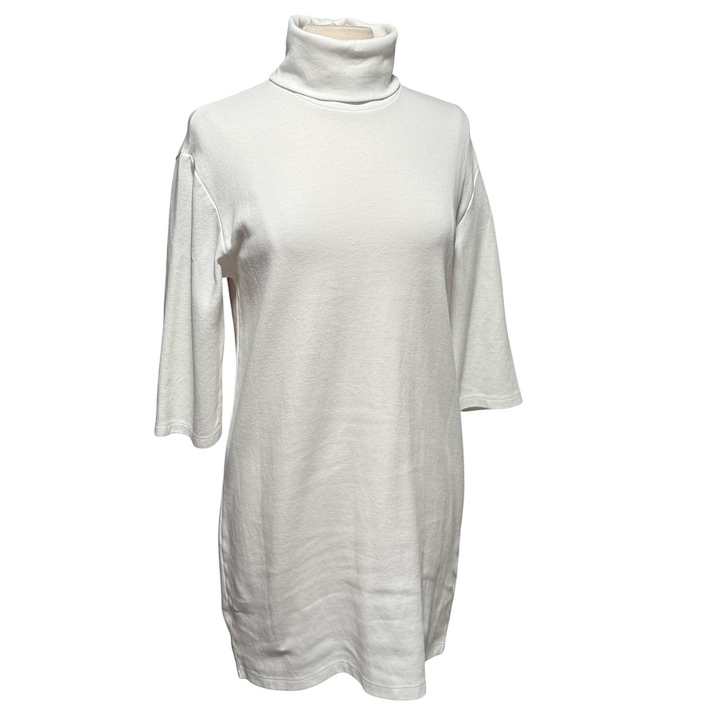 Zara White Cotton Turtle Neck 3/4 Sleeve Relaxed Fit Shirt Dress Small